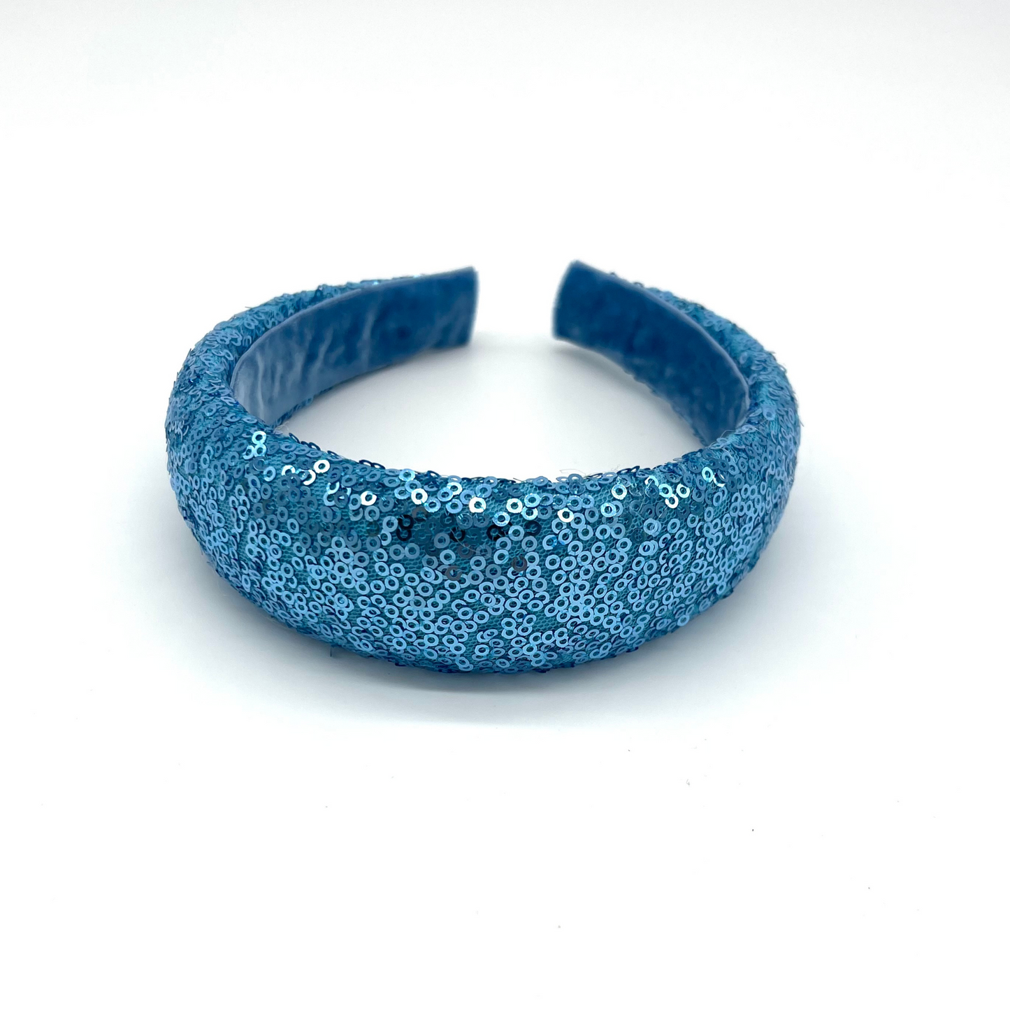 Small sequin, blue, padded headband lined with velvet ribbon
