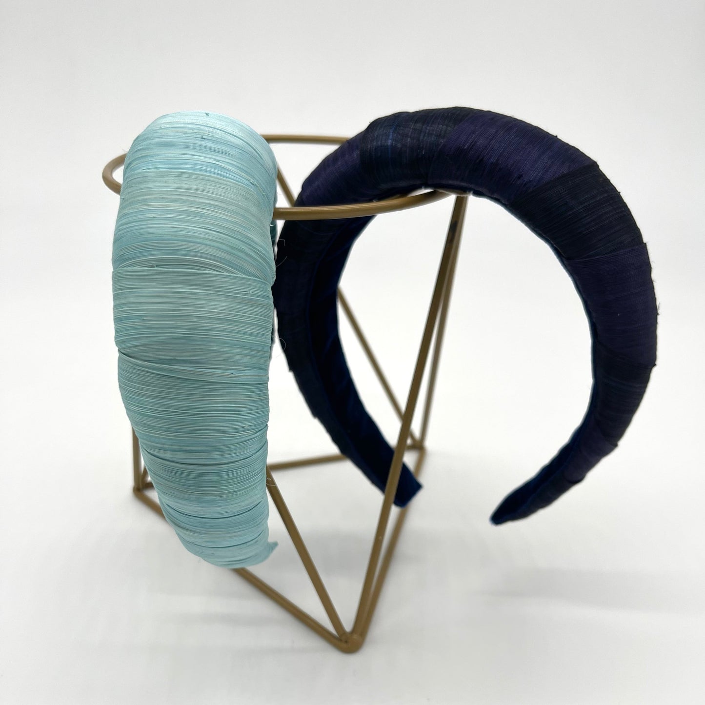 Navy blue and aqua silk abaca padded headbands
