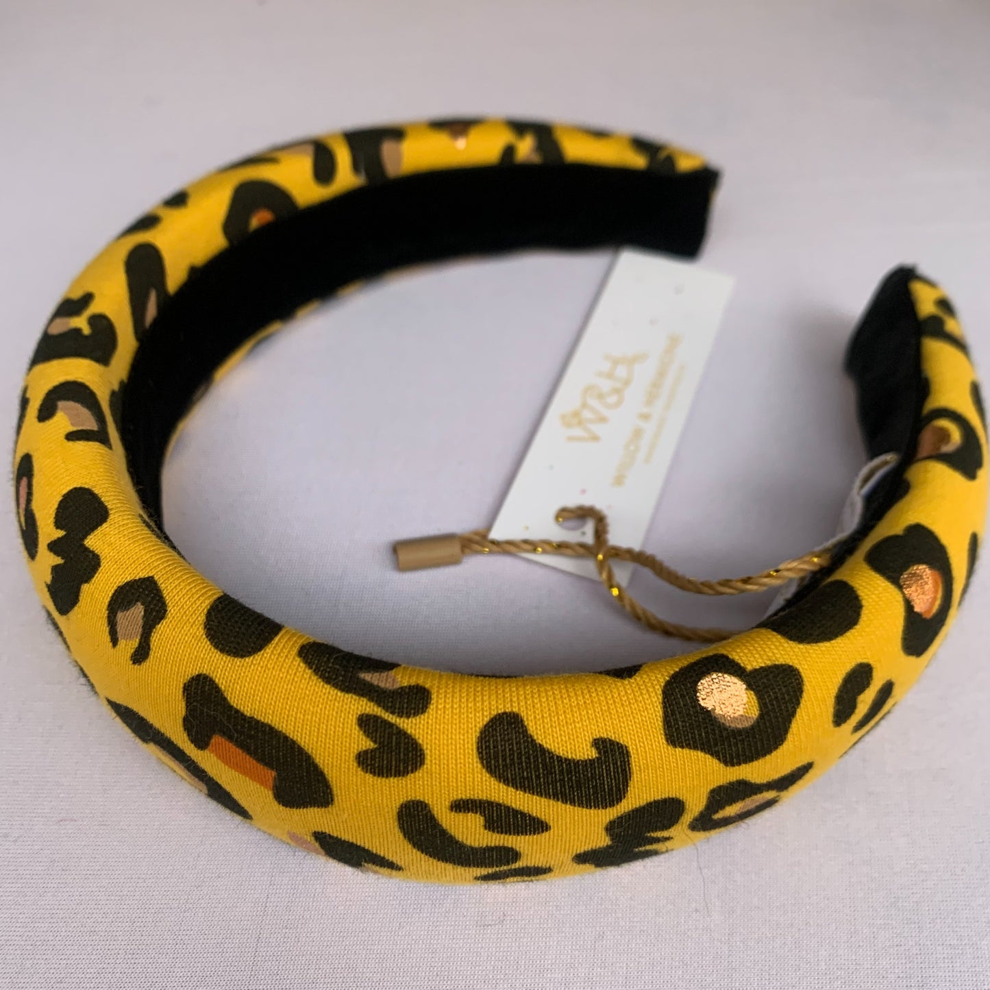 Yellow and black leopard print padded headband