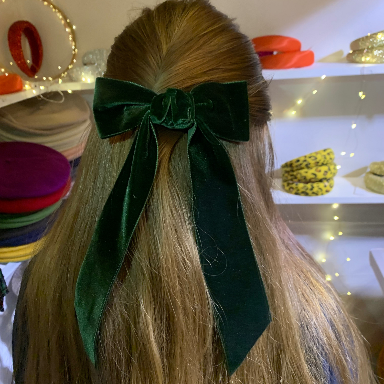 Forest green velvet hair bow