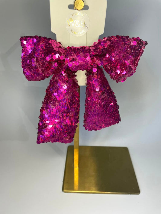 Hot Pink Sequin Hair Bow