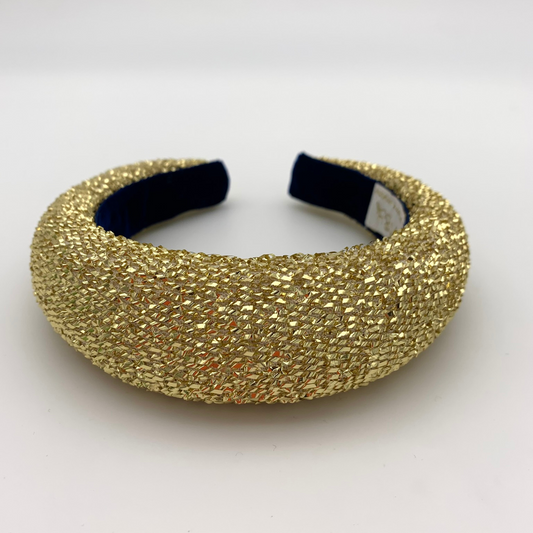 Gold sparkly, lamè padded headband 1 inch high.