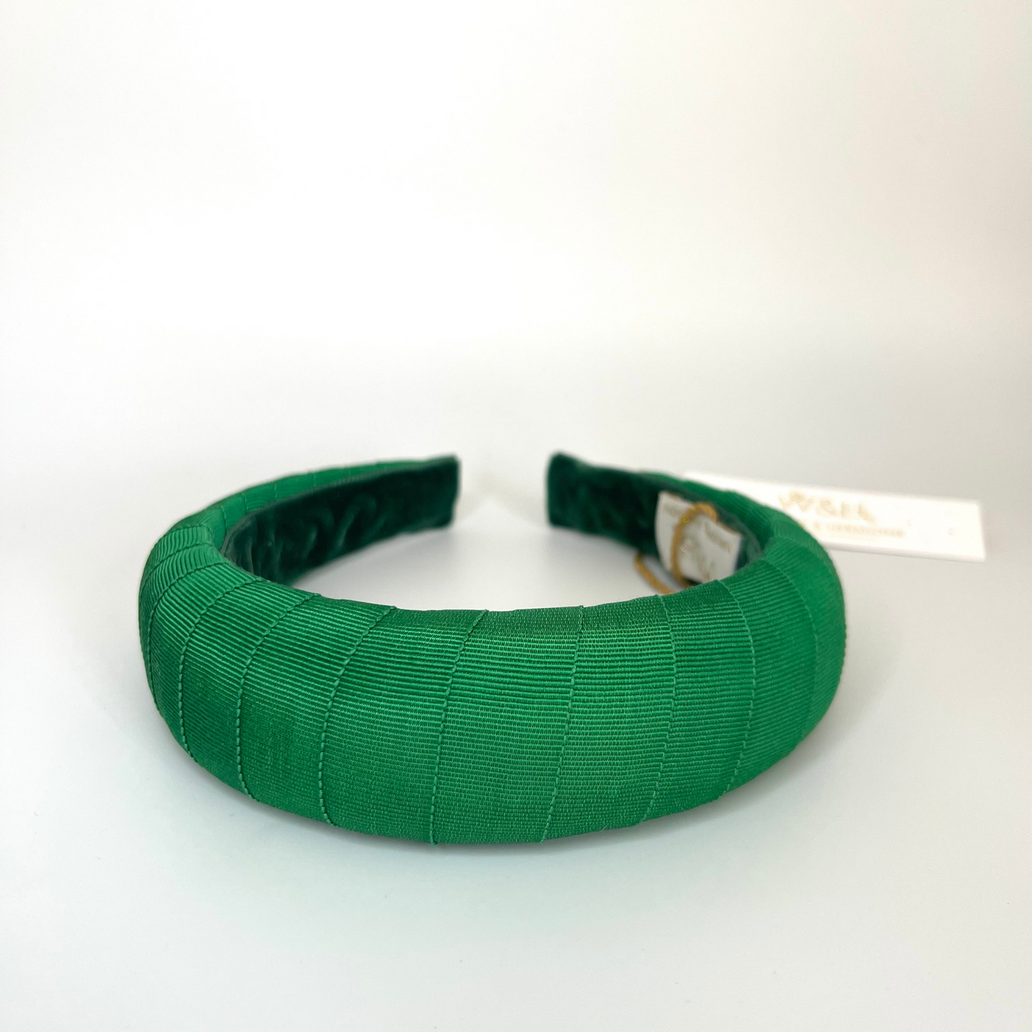 green ribbon wrap padded headband lined with velvet ribbon